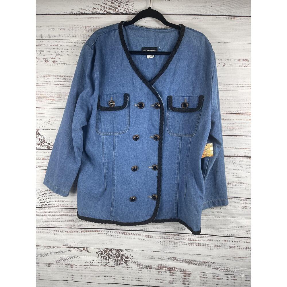 Vintage Tickets Jacket Women's 18 Denim Double Breasted Trim Made USA 90s
